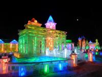 Illuminated Ice Buildings in Harbin Ice Festival 