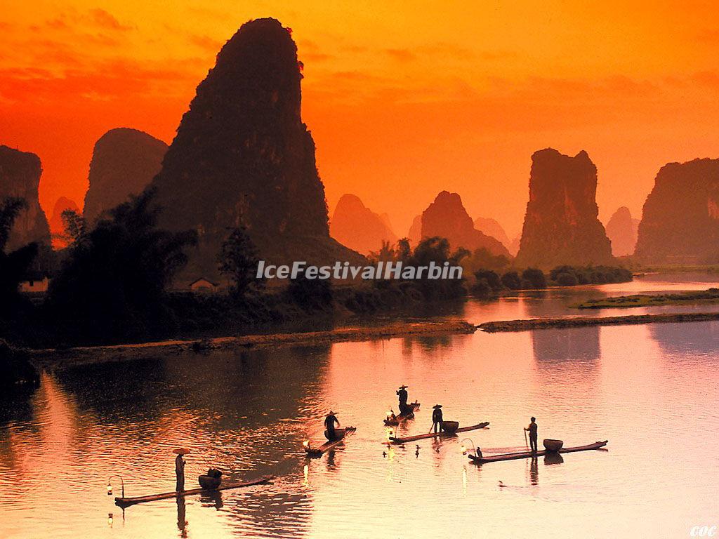 Sunglow over Guilin Li River