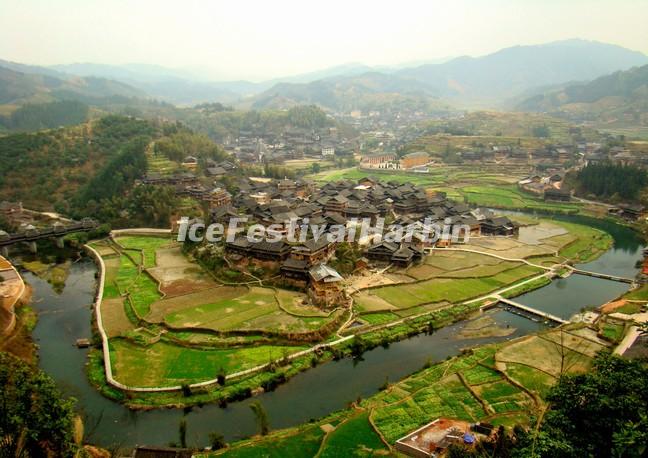 An Overlook at the Dong Villages in Sanjiang