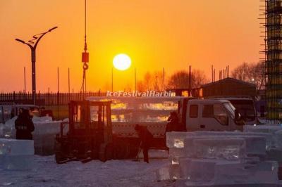 Workers Work at Construction Site of 2021 Harbin Ice and Snow World