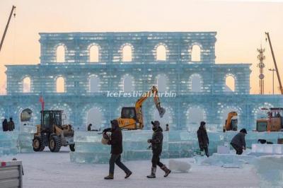 Workers Work at Construction Site of 2021 Harbin Ice and Snow World