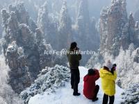 Tourists Visit Zhangjiajie National Forest Park in Winter